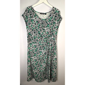 Lands End Floral Cap Sleeve Side Knot Midi Stretch Knit Dress Sz L 14 16